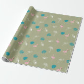 Sage Green and Pink Flamingo Wrapping Paper ラッピングペーパー (アンロールド)