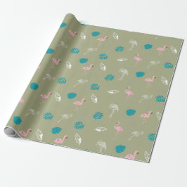 Sage Green and Pink Flamingo Wrapping Paper ラッピングペーパー