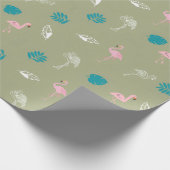 Sage Green and Pink Flamingo Wrapping Paper ラッピングペーパー (角)