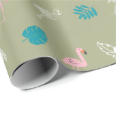 Sage Green and Pink Flamingo Wrapping Paper ラッピングペーパー (ロールコーナー)