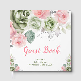Sage Green and Pink Floral Baby Shower ゲストブック
