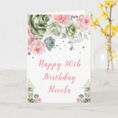 Sage Green and Pink Floral Birthday カード (黄色い花)