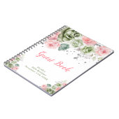 Sage Green and Pink Floral Birthday Guest Book ノートブック (左側)