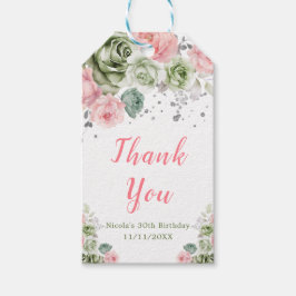 Sage Green and Pink Floral Birthday Thank You ギフトタグ