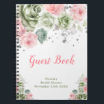 Sage Green and Pink Floral Bridal Guest Book ノートブック<br><div class="desc">Beautiful bridal shower guest book with sage green and pink floral arrangements. Perfect for a bridal shower. The words can be changed to suit your own details or requirements</div>