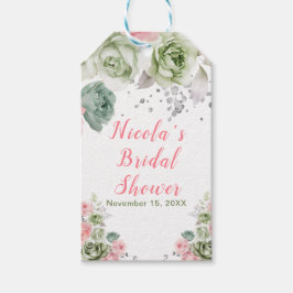 Sage Green and Pink Floral Bridal Shower ギフトタグ