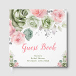 Sage Green and Pink Floral Bridal Shower ゲストブック<br><div class="desc">Beautiful bridal shower guest book with sage green and pink floral arrangements. Perfect for a bridal shower. The words can be changed to suit your own details or requirements</div>
