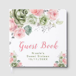 Sage Green and Pink Floral Sweet Sixteen ゲストブック