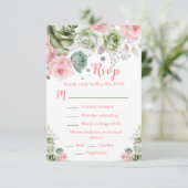 Sage Green and Pink Floral Sweet Sixteen 出欠カード (スタンド正面)