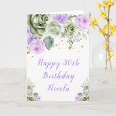 Sage Green and Purple Floral Birthday カード (黄色い花)
