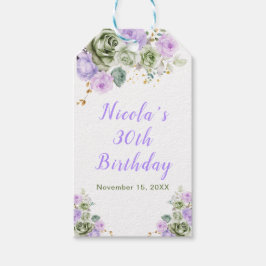 Sage Green and Purple Floral Birthday Party ギフトタグ