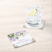 Sage Green and Purple Floral Birthday Party スクエアペーパーコースター (インサイチュ)