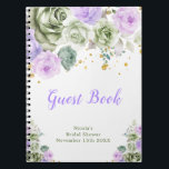 Sage Green and Purple Floral Bridal Shower Guest ノートブック<br><div class="desc">Beautiful bridal shower guest book with sage green and purple floral arrangements. Perfect for a bridal shower. The words can be changed to suit your own details or requirements</div>