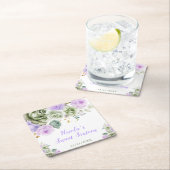 Sage Green and Purple Floral Sweet Sixteen スクエアペーパーコースター (インサイチュ)