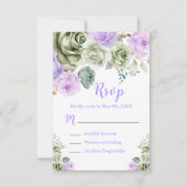 Sage Green and Purple Floral Sweet Sixteen 出欠カード (正面)