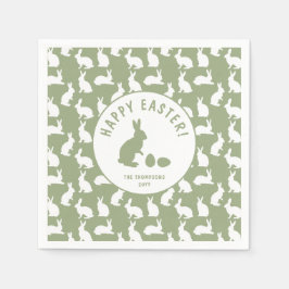 Sage Green And White Bunnies Happy Easter スタンダードカクテルナプキン