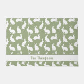 Sage Green And White Bunnies With Name Easter ドアマット (正面)
