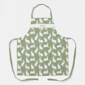 Sage Green And White Bunny Pattern And Name Easter エプロン (正面)