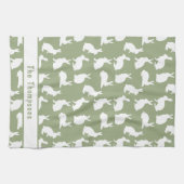 Sage Green And White Bunny Pattern And Name Easter キッチンタオル (横)