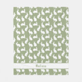 Sage Green And White Bunny Pattern And Name Easter フリースブランケット (正面)