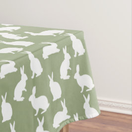 Sage Green And White Bunny Pattern Cute Easter テーブルクロス