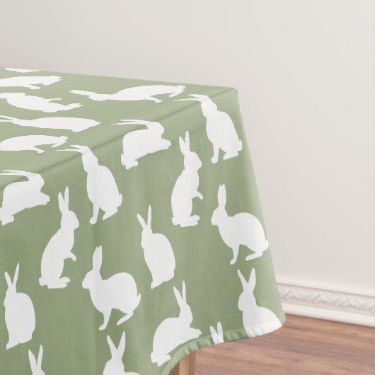 Sage Green And White Bunny Pattern Cute Easter テーブルクロス (インサイチュ)