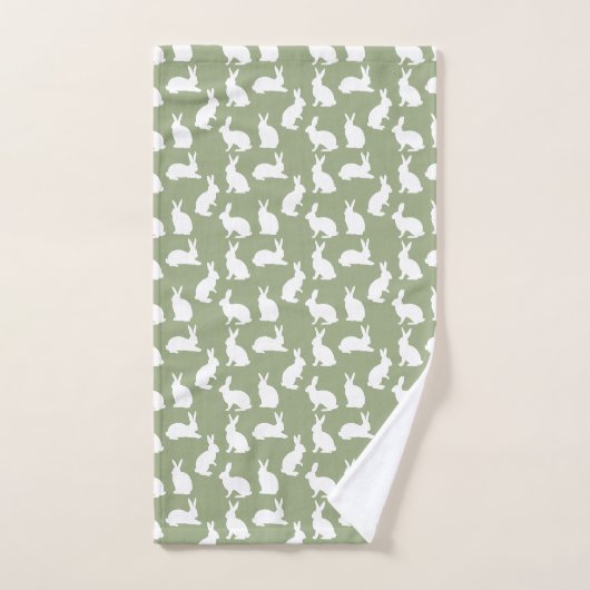 Sage Green And White Bunny Pattern Cute Easter バスタオルセット (ハンドタオル)