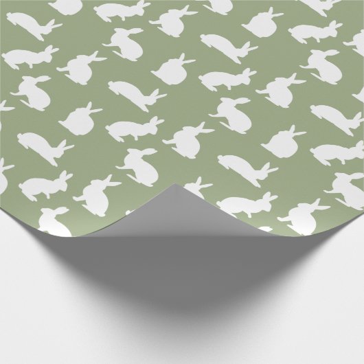 Sage Green And White Bunny Pattern Cute Easter ラッピングペーパー (角)