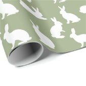 Sage Green And White Bunny Pattern Cute Easter ラッピングペーパー (ロールコーナー)