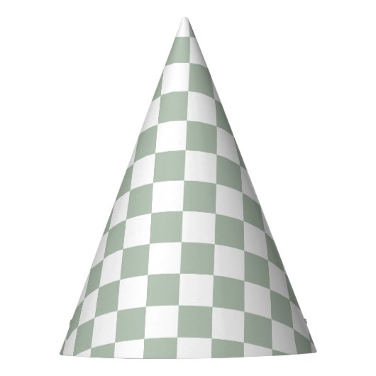 Sage Green and White Checkered  パーティーハット (正面)