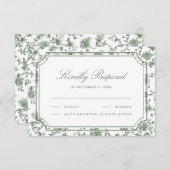 Sage Green and White Chinoiserie Wedding 出欠カード (正面/裏面)