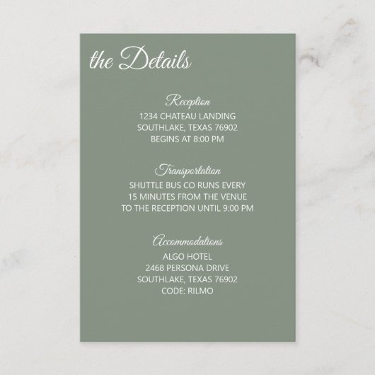 Sage Green and White Details エンクロージャーカード (正面)