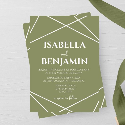 Sage Green and White Geometric Typography Wedding 招待状