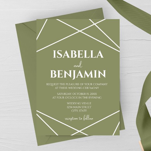 Sage Green and White Geometric Typography Wedding 招待状