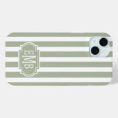Sage Green and White Monogrammed Stripes Case-Mate iPhoneケース (裏面 (横))