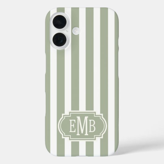 Sage Green and White Monogrammed Stripes Case-Mate iPhoneケース (裏面)