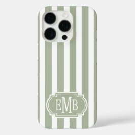 Sage Green and White Monogrammed Stripes iPhone 16 Proケース