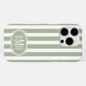 Sage Green and White Monogrammed Stripes Case-Mate iPhoneケース (裏面 (横))