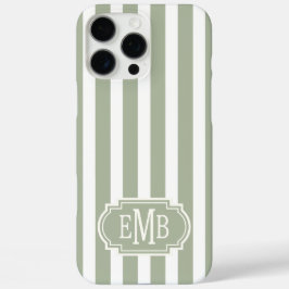 Sage Green and White Monogrammed Stripes iPhone 16 Pro Maxケース