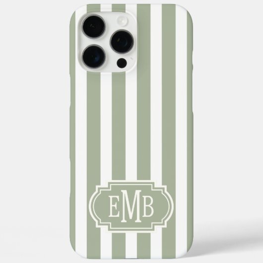 Sage Green and White Monogrammed Stripes Case-Mate iPhoneケース (裏面)