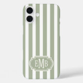 Sage Green and White Monogrammed Stripes Case-Mate iPhoneケース (裏面)