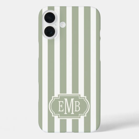 Sage Green and White Monogrammed Stripes Case-Mate iPhoneケース (裏面)