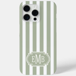 Sage Green and White Monogrammed Stripes iPhone 15 Pro Maxケース