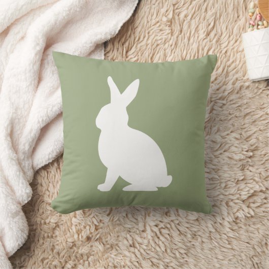 Sage Green And White Sitting Bunny Cute Easter クッション (ブランケット)
