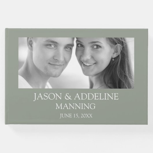 Sage Green Anyフォト白黒結婚ズ ゲストブック (正面)