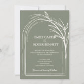 Sage Green Arch Botanical Wedding Invitation (正面)
