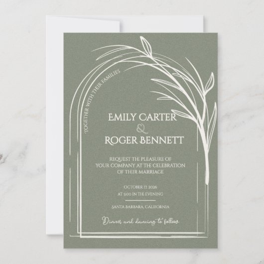 Sage Green Arch Botanical Wedding Invitation (正面)