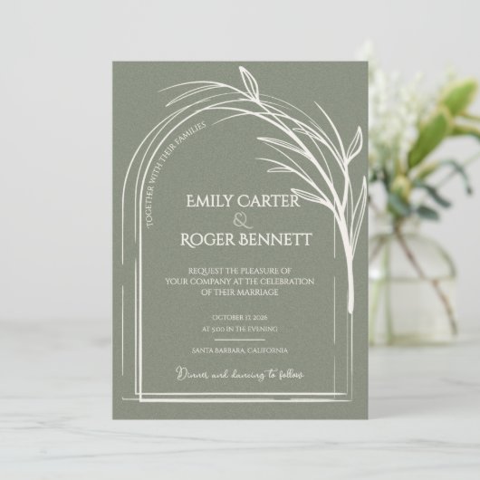 Sage Green Arch Botanical Wedding Invitation (スタンド正面)