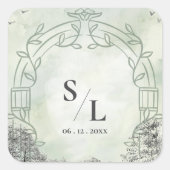 Sage Green Arch Monogram Initials Wedding Envelope スクエアシール (正面)