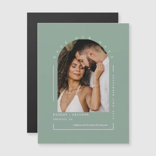 Sage Green Arch Photo 救 Our Date Magnetic Card (正面/裏面)